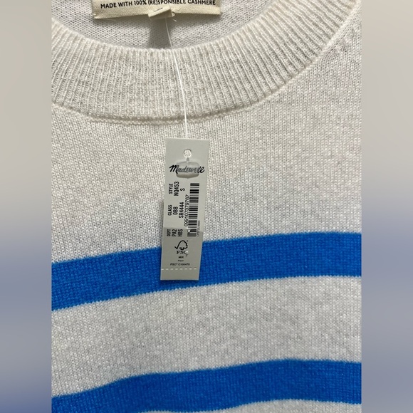 Madewell (Re)sponsible Cashmere Oversized Sweater Hthr blue sky Stripe NEW Small - Picture 11 of 11